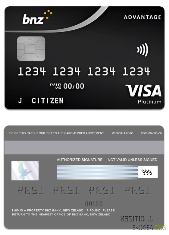 Carte Visa Platine Avantage BNZ Bank de Nouvelle Zélande